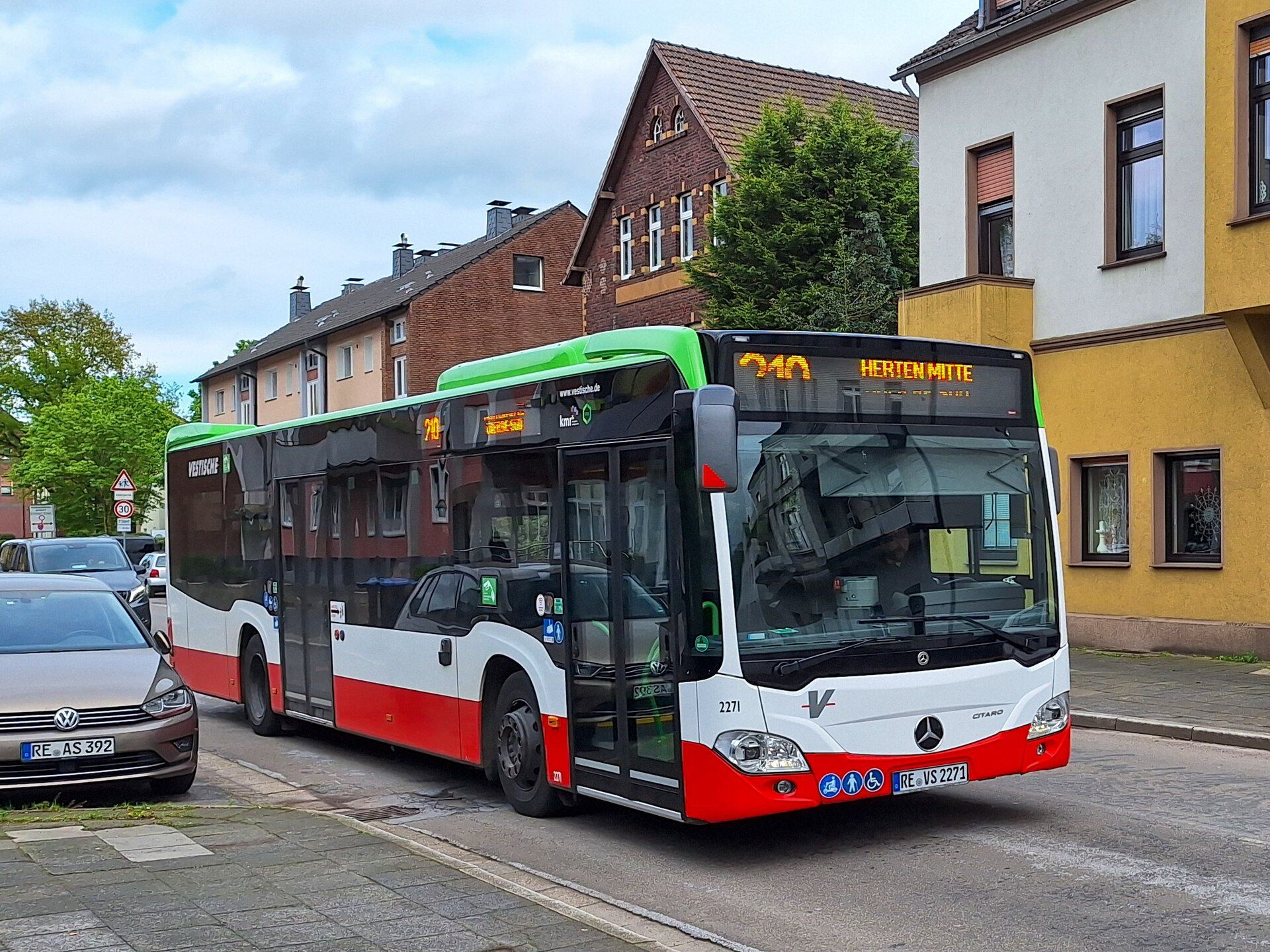 Mercedes-Benz Citaro C2 city bus in Vestische livery on a street in Recklinghausen
